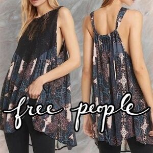 FREE PEOPLE Count Me In Lace-Front Relaxed Fit Flowy Paisley Print Tunic NWT